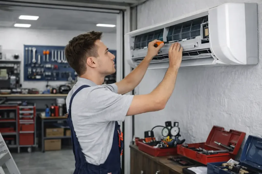 en sık karşılaşılan klima arızaları klima arıza tespiti yapan teknik servis ustası klima bakım ve tamir işlemi