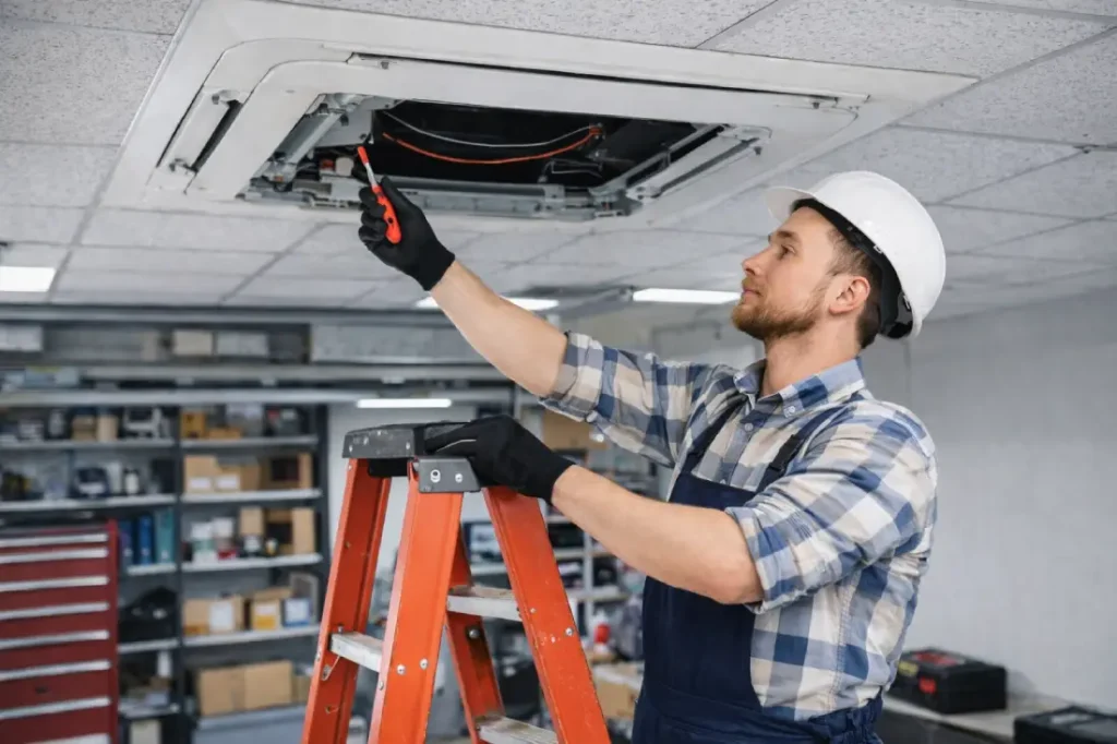 İstanbul Anadolu Yakası Kaset Klima Servisi Yapan Teknik Servis Ustası Tavana Monteli Kaset Klima Bakım İşlemi