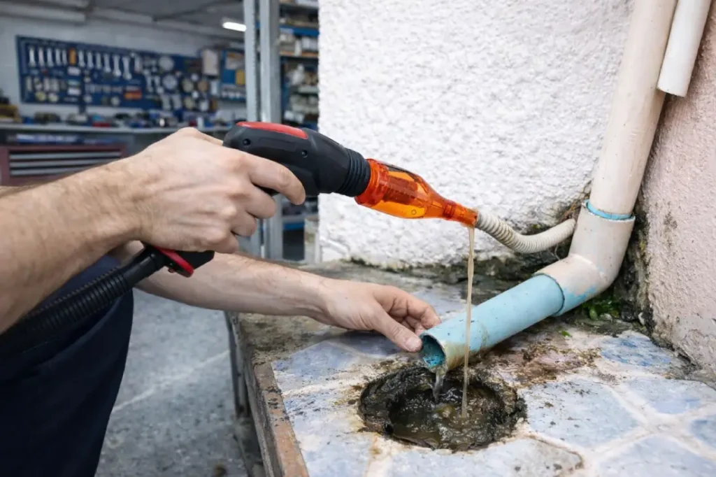 İstanbul Anadolu Yakası klima drenaj tıkanıklığı açma işlemi yapan teknik servis ustası klima su gideri temizleme