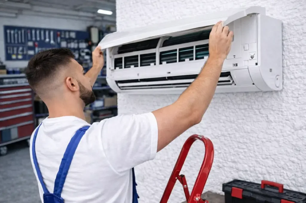 İstanbul Anadolu Yakası split klima servisi yapan teknik servis ustası split klima bakım ve kontrol işlemi