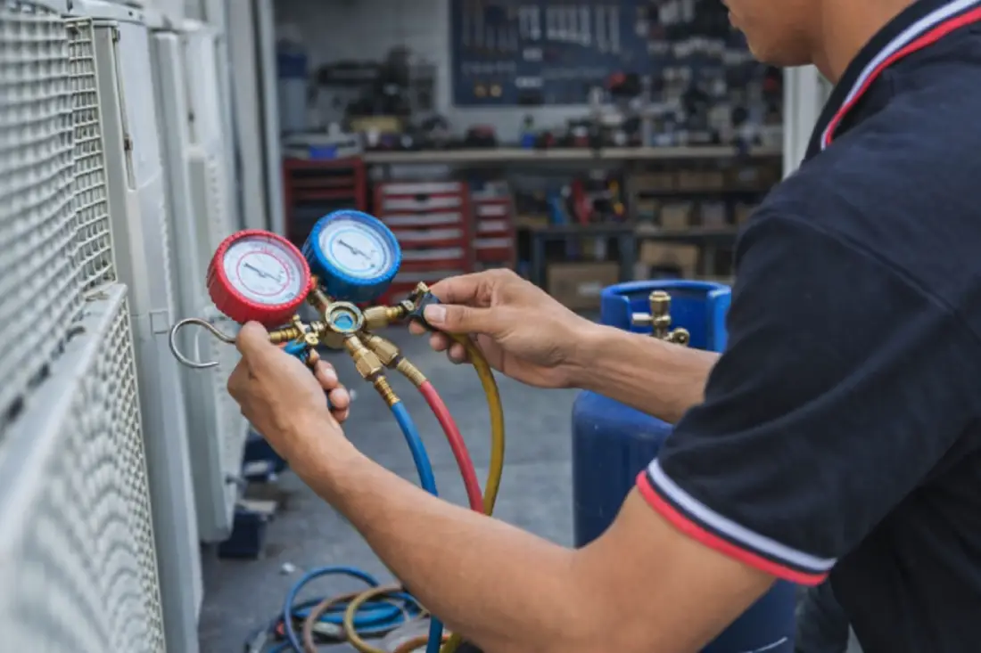 klima gaz dolumu yapan teknik servis ustası klima gaz basımı ve klima bakım işlemi