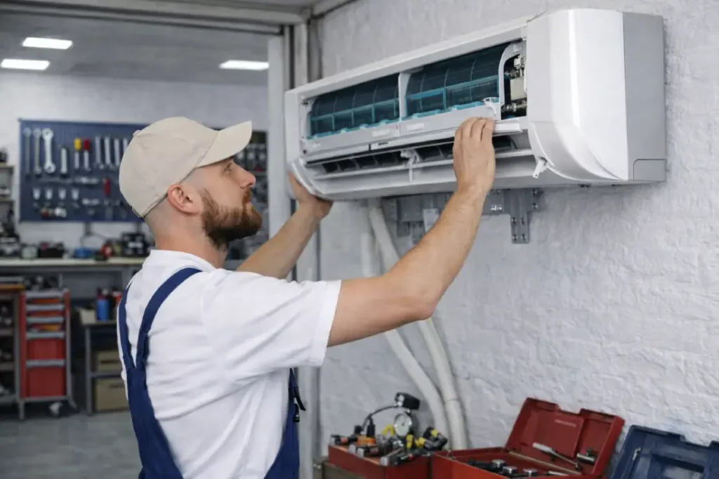 klima montaj servisi ve klima bakım hizmeti yapan teknik servis ustası klima kurulum ve bakım işlemi