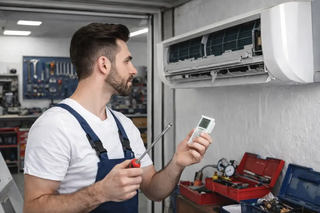 klima tamiri yapan teknik servis ustası klima arıza tespiti ve klima bakım işlemi