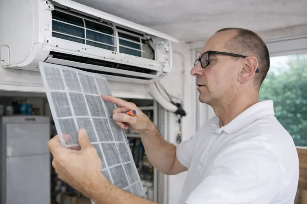 Maltepe LG klima bakımı yapan teknik servis ustası filtre temizliği ve klima bakım işlemi