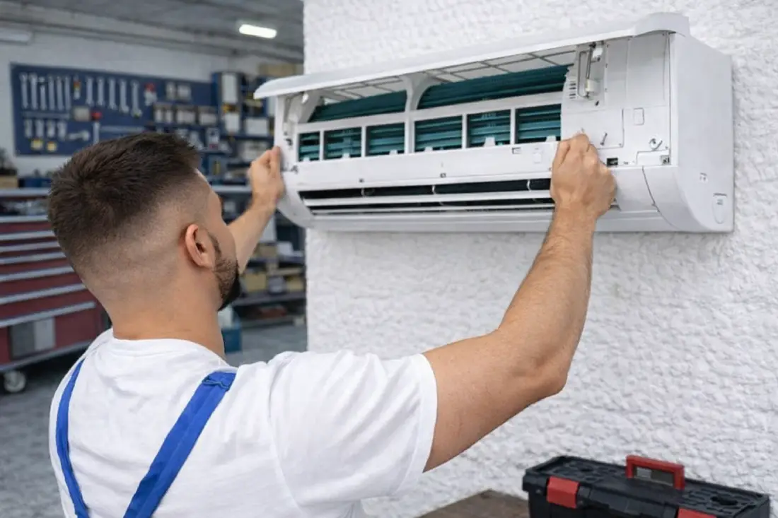 split klima servisi yapan teknik servis ustası split klima bakım ve kontrol işlemi